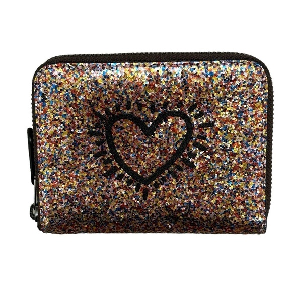 Coach X Keith Haring Small Zip Around Wallet Multi Glitter #F55639 New With Tags - Picture 11 of 16